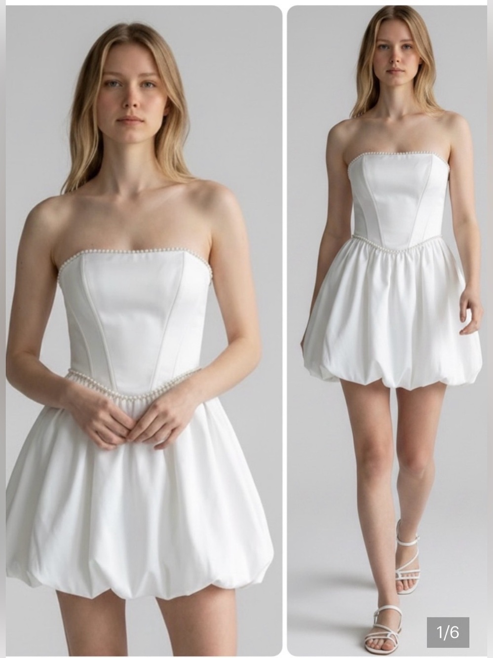 NWT Amanda Uprichard Pompeo White Bridal Dress Pearl Trim Corset Top